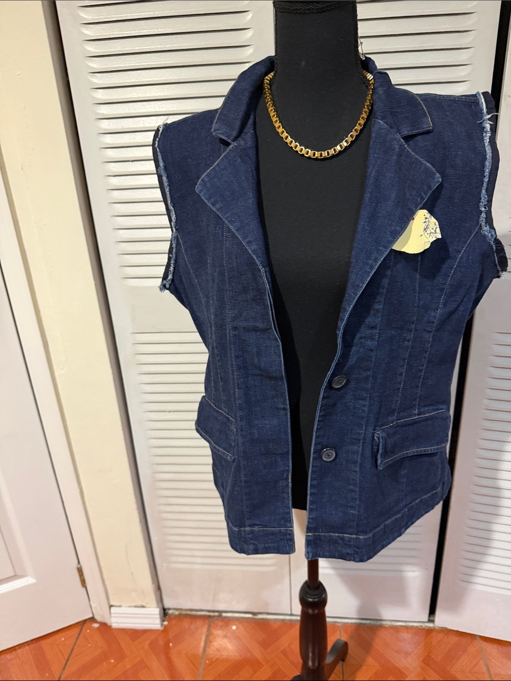 Women's Dark Blue Denim Sleeveless Vest - Tailored Layering